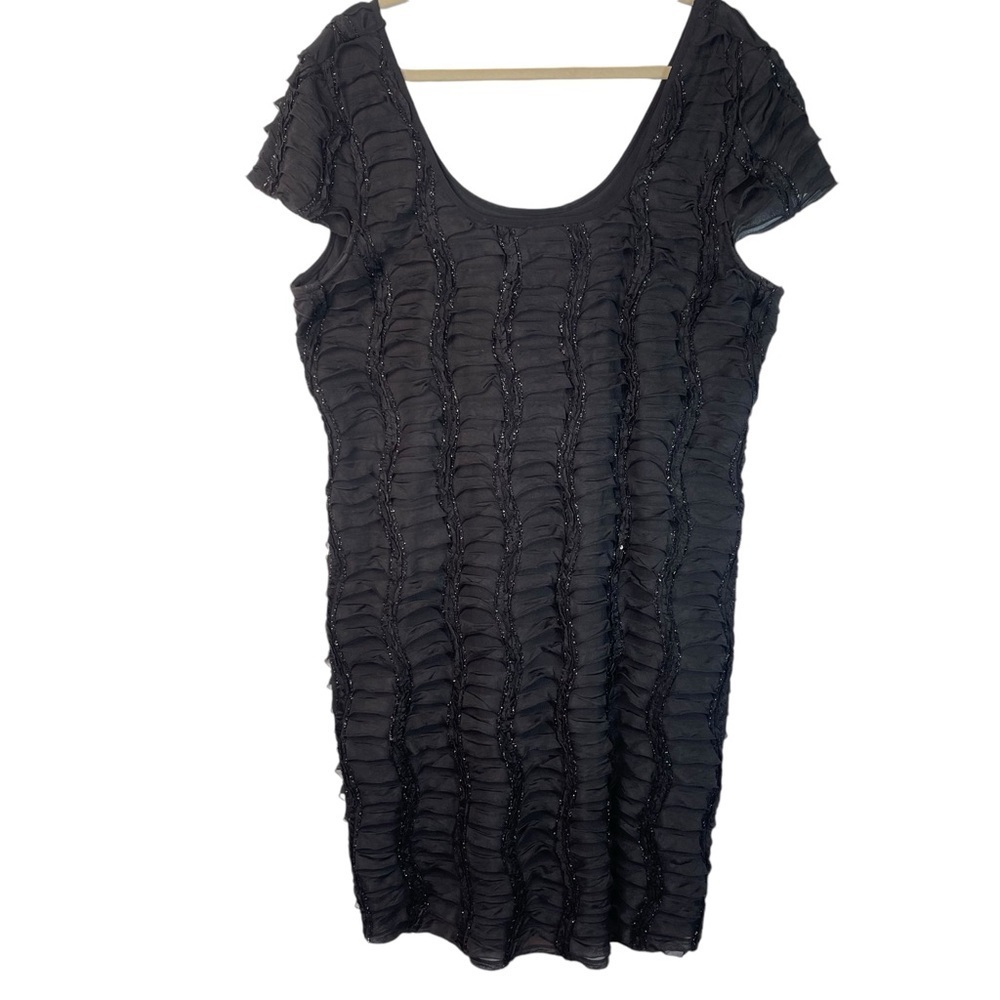 Michel Antoni Womens Plus Sized Black Dress Size 2X Cap Sleeve Sparkle Sheer